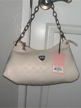 Juicy Couture Cream Embossed Chain-Handle Shoulder Bag